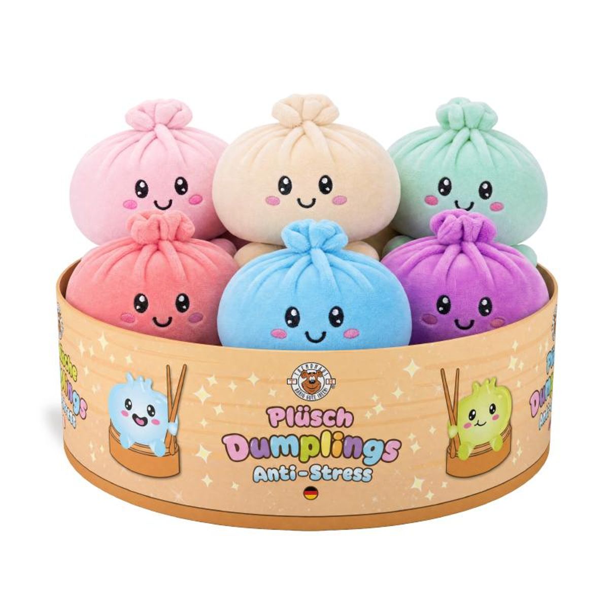 Trendhaus-Plüsch-Dumpling Anti-Stress, 6-fach sortiert