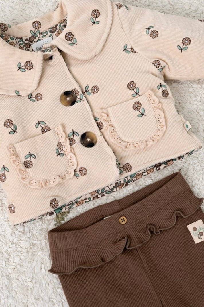 Feetje-Gerippte Jacke Samt Stickerei - Lucky Bloombird-Natur