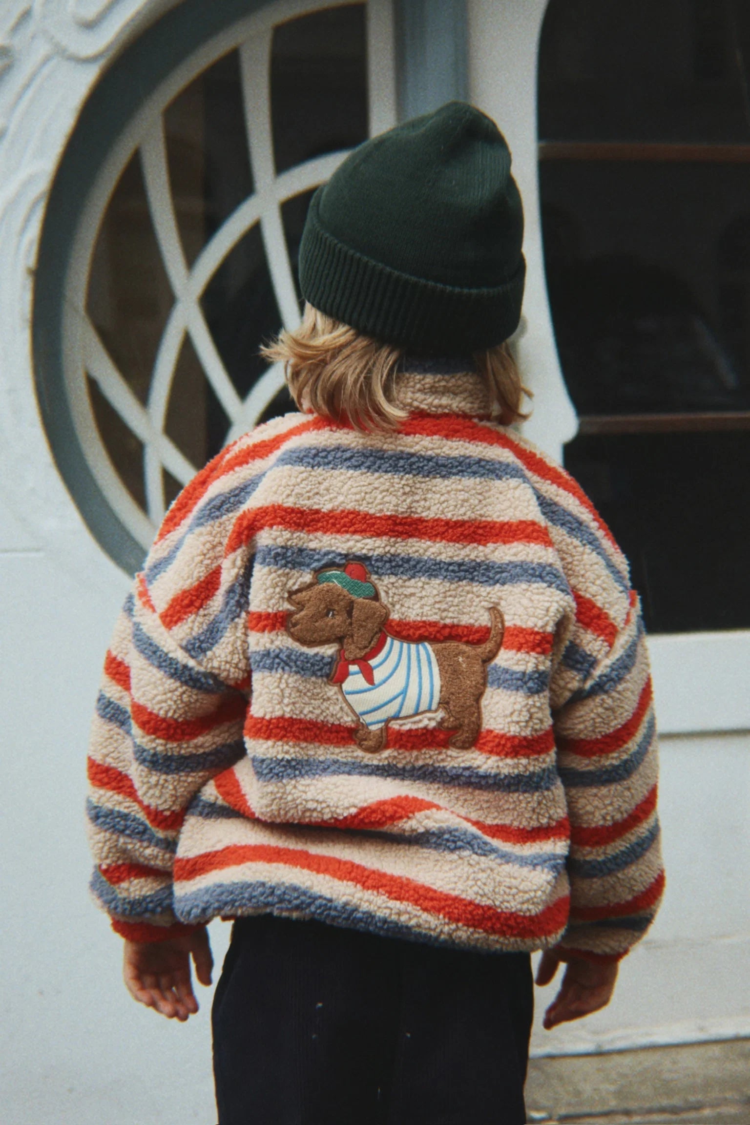 Konges Sloejd-JODY EMBROIDERY TEDDY JACKET GRS-TANGERINE STRIPE