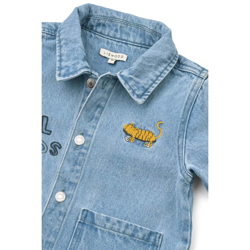 Liewood-Kinsley Placement Denim Overshirt-Cool kids / Light blue denim
