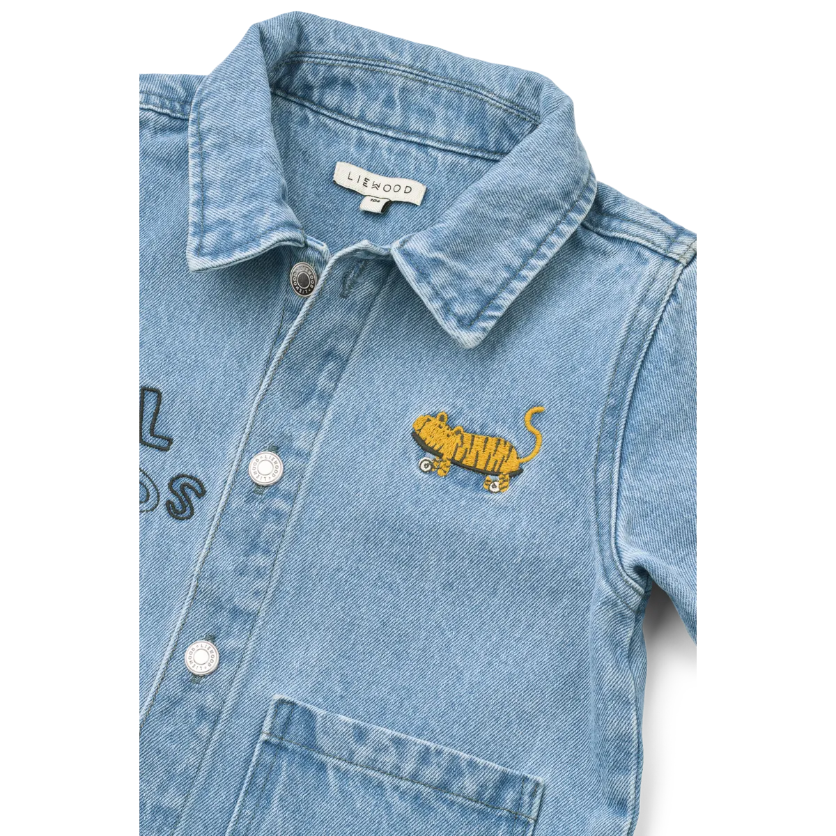 Liewood-Kinsley Placement Denim Overshirt-Cool kids / Light blue denim