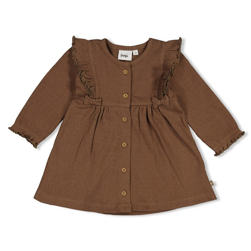 Feetje-Geripptes Kleid pointelle AOP -  Lucky Bloombird-Braun
