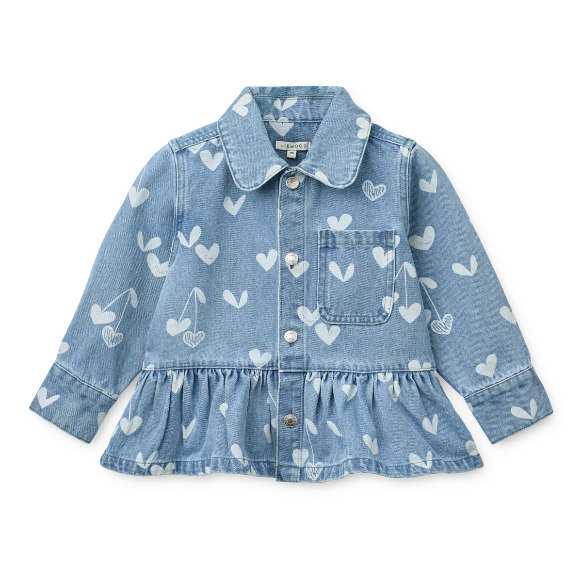 Liewood-Kenza Printed Denim Overshirt-Sweethearts / light blue denim