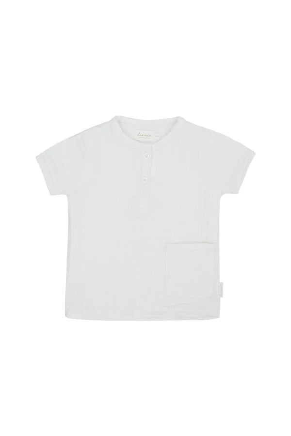 T-SHIRT AUS MUSSELIN 'WHITE' MIT TASCHE