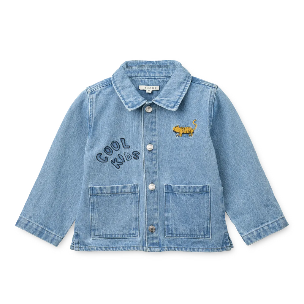 Liewood-Kinsley Placement Denim Overshirt-Cool kids / Light blue denim