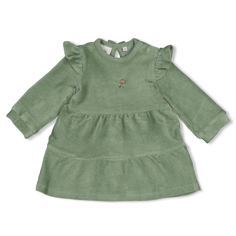 Feetje-Geripptes Kleid Samt - Lucky Bloombird-Jade Grün