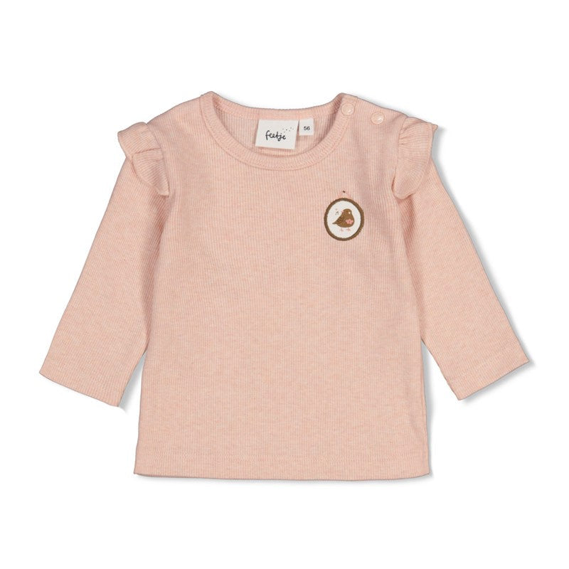 Feetje-Gerippte Longsleeve - Fall in Love-Rosa Melange