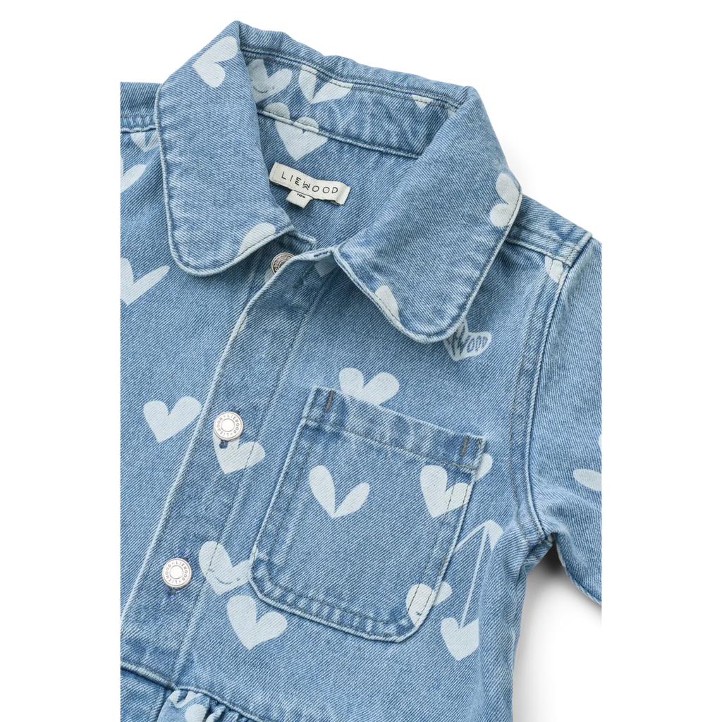 Liewood-Kenza Printed Denim Overshirt-Sweethearts / light blue denim