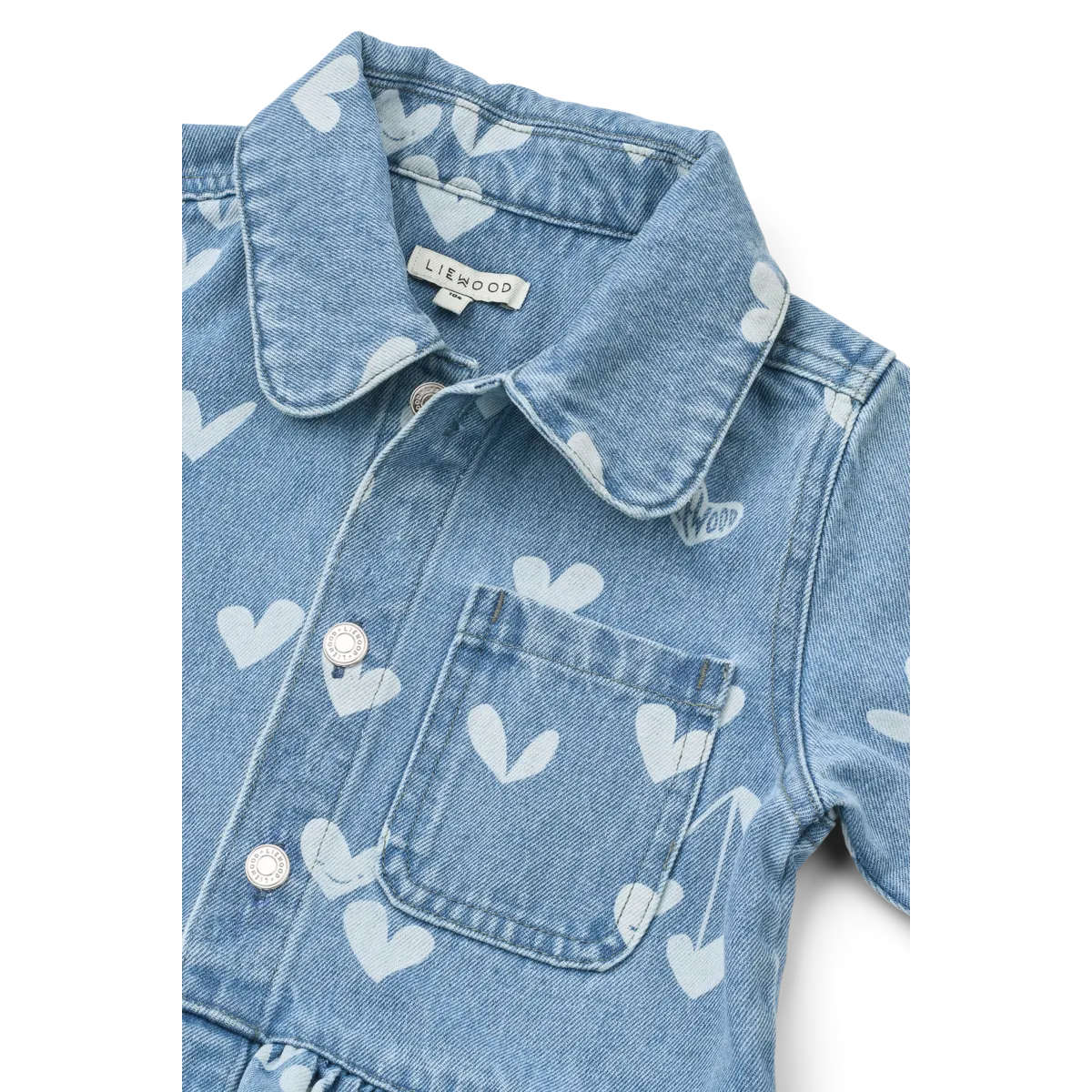 Liewood-Kenza Printed Denim Overshirt-Sweethearts / light blue denim