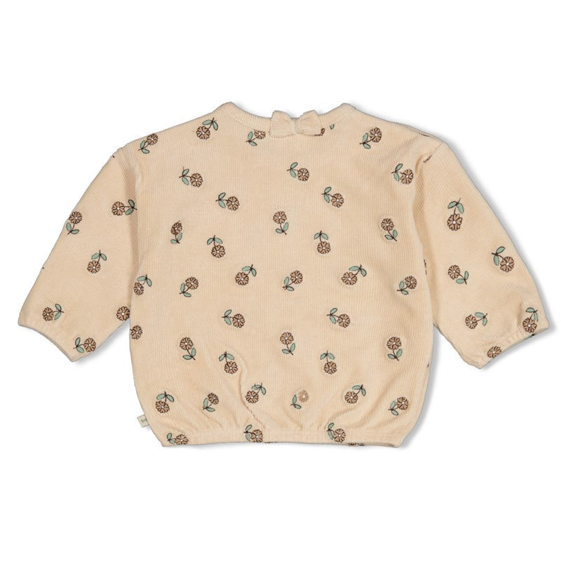 Feetje-Gerippte Sweater Samt Stickerei - Lucky Bloombird-Natur