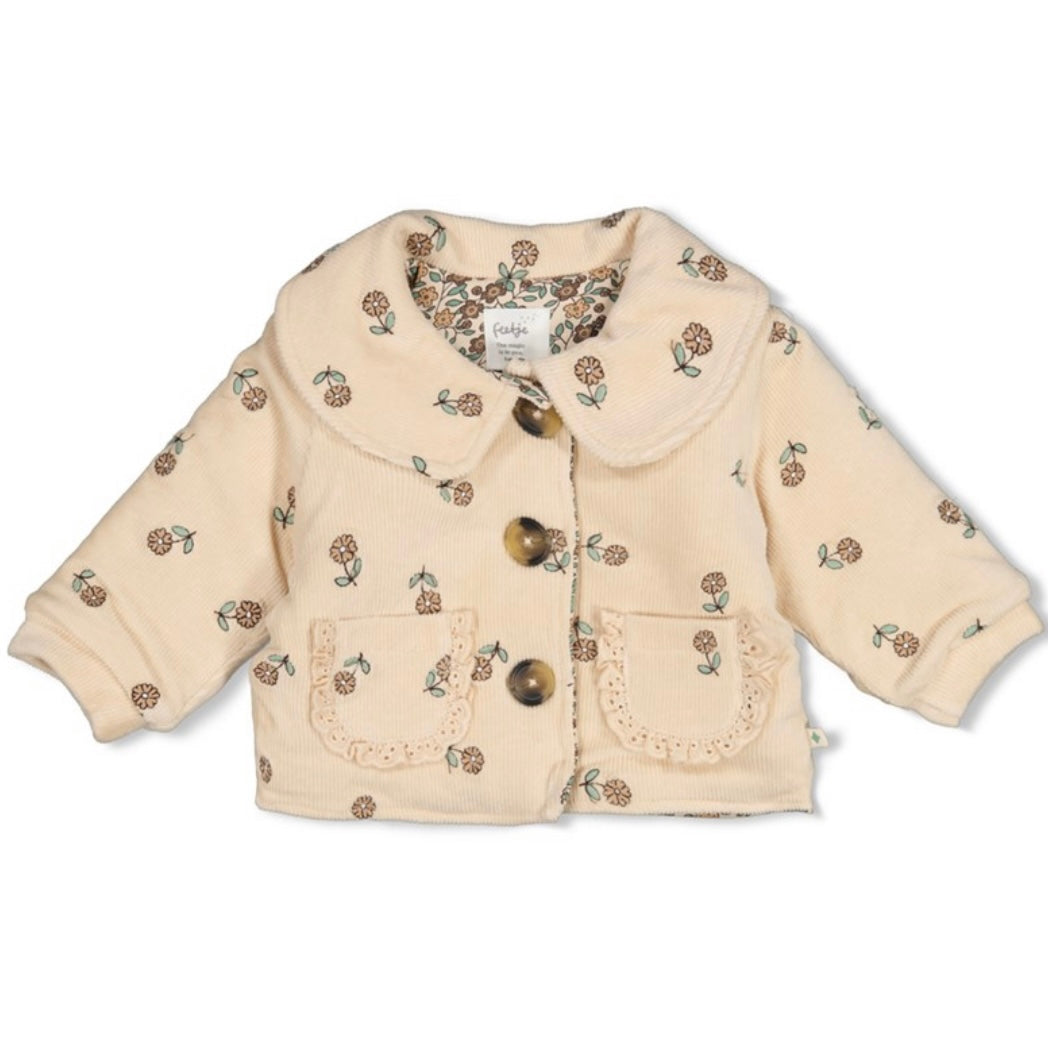 Feetje-Gerippte Jacke Samt Stickerei - Lucky Bloombird-Natur