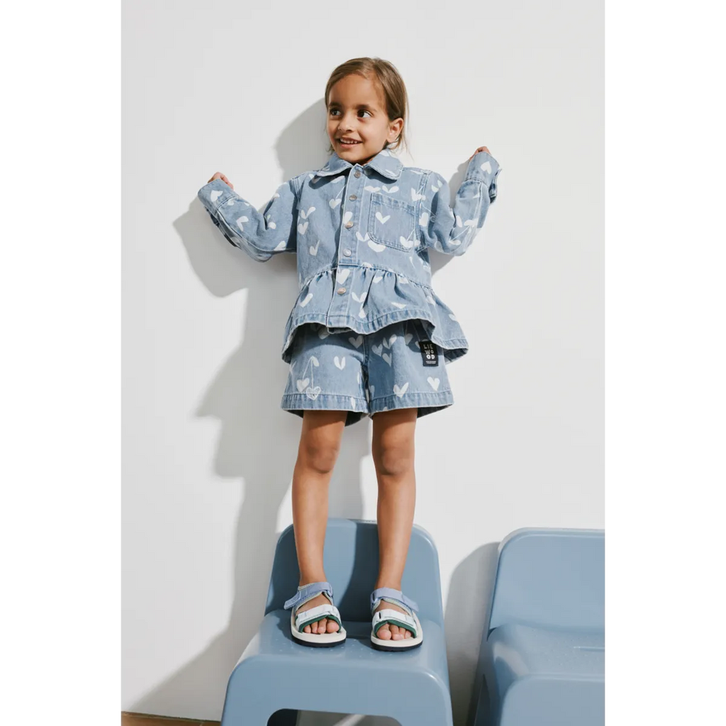 Liewood-Kenza Printed Denim Overshirt-Sweethearts / light blue denim