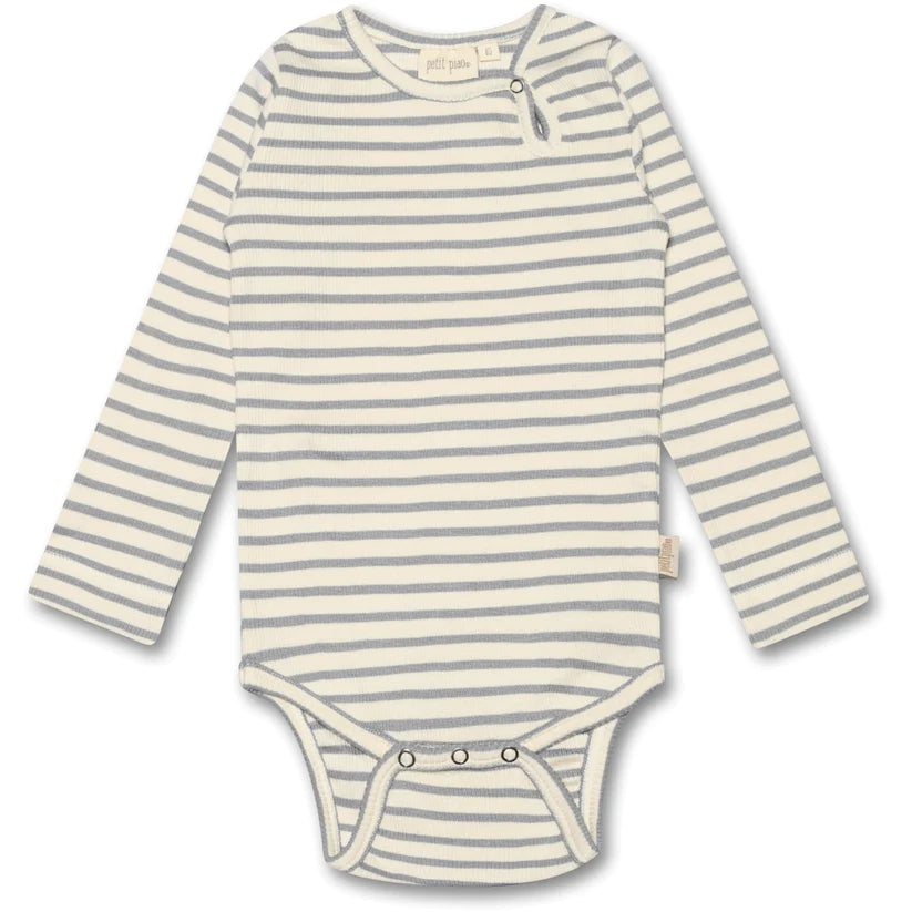 Petit Piao-Body L/S Modal Striped-Blue Mist/Off White