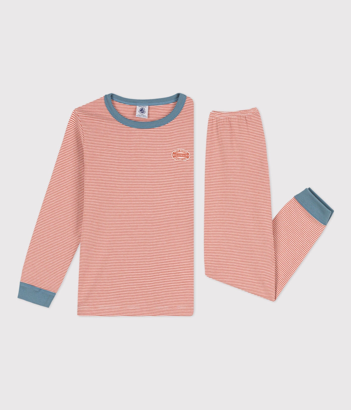 Petit Bateau - SF PYJALONG - BRANDY/MARSHMALLOW