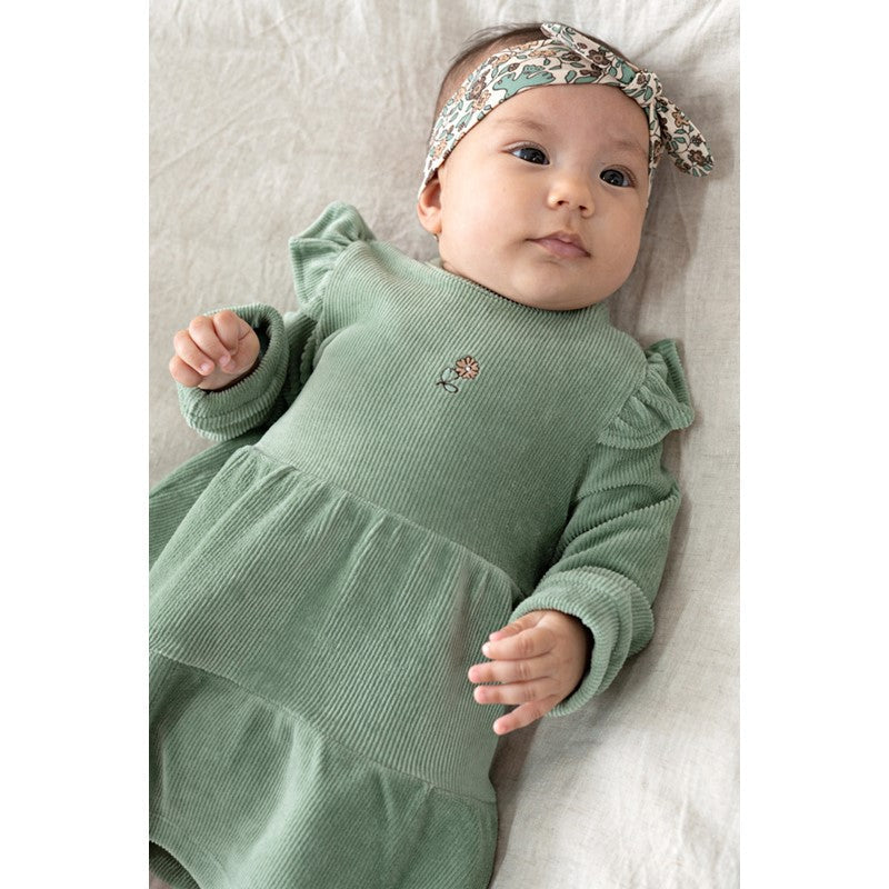 Feetje-Geripptes Kleid Samt - Lucky Bloombird-Jade Grün