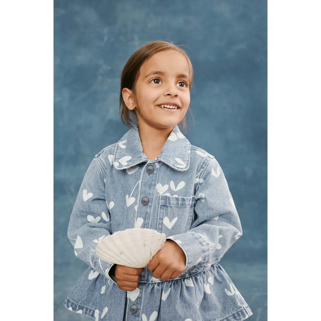 Liewood-Kenza Printed Denim Overshirt-Sweethearts / light blue denim