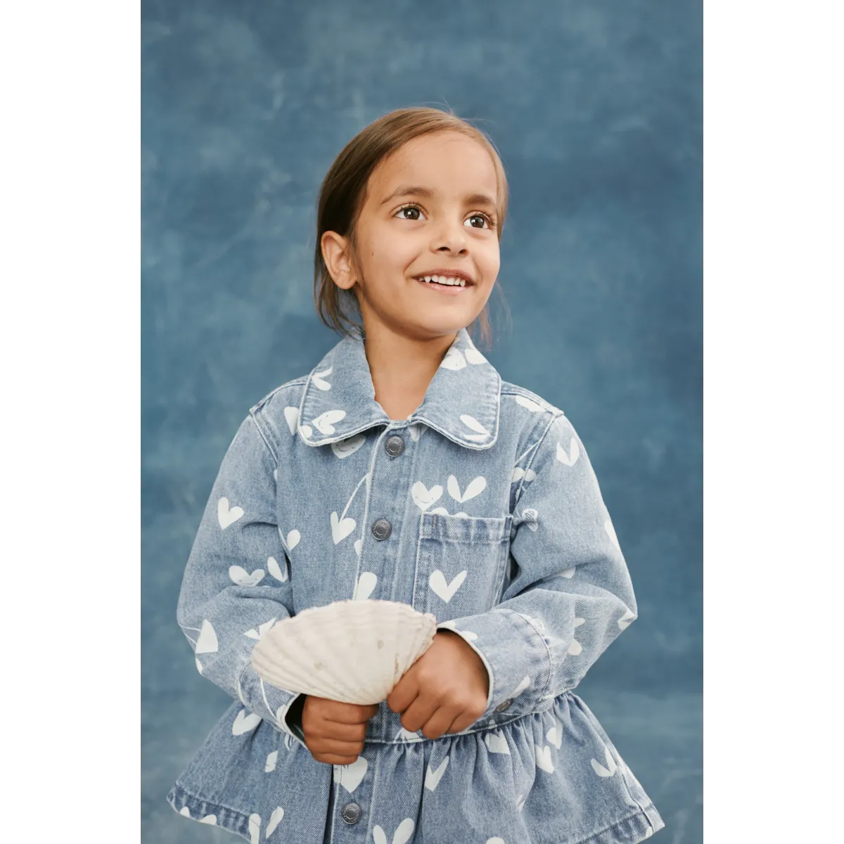 Liewood-Kenza Printed Denim Overshirt-Sweethearts / light blue denim