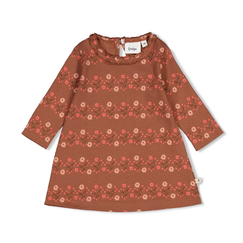 Feetje-Geripptes Kleid AOP - Forest Garden-Braun