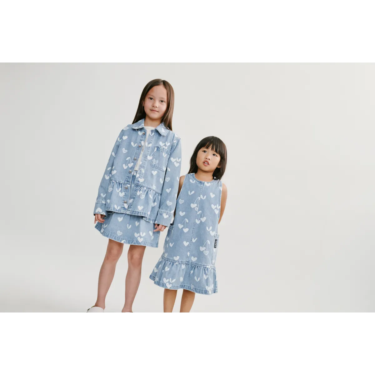 Liewood-Kenza Printed Denim Overshirt-Sweethearts / light blue denim