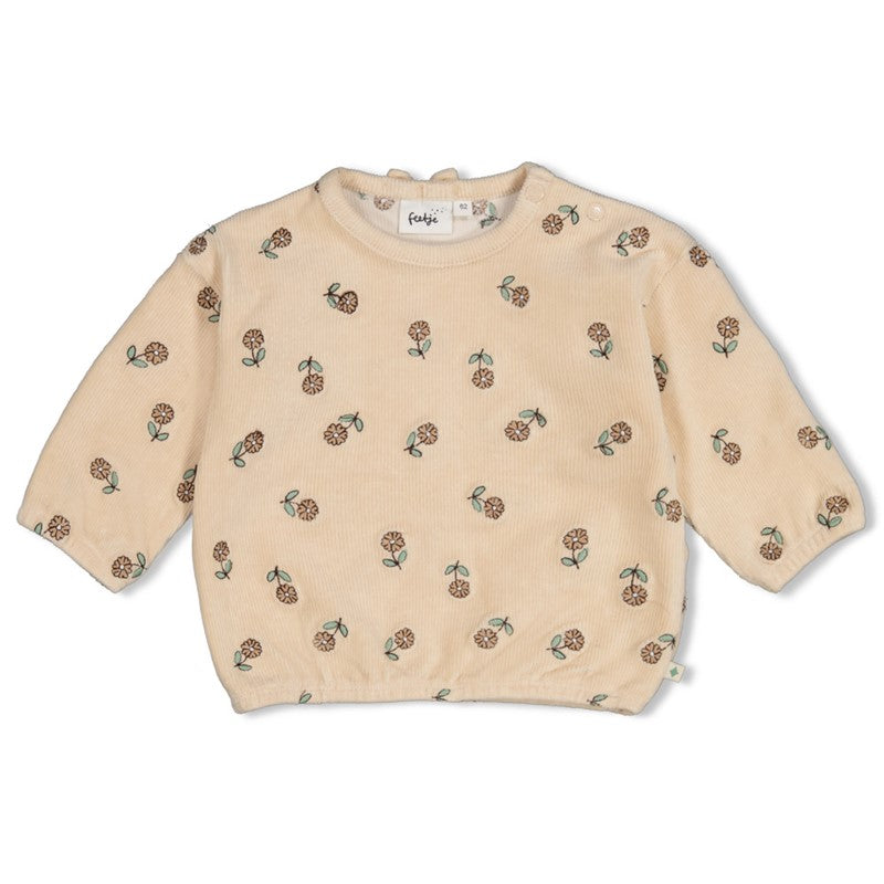 Feetje-Gerippte Sweater Samt Stickerei - Lucky Bloombird-Natur